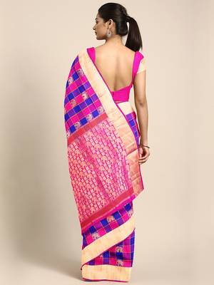Multicolor hand woven kanchipuram silk saree with blouse 2