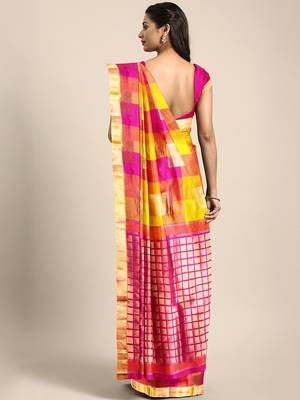 Multicolor hand woven kanchipuram silk saree with blouse 2