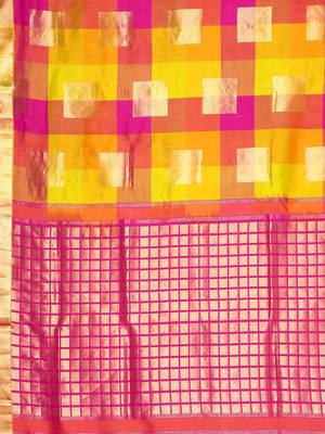 Multicolor hand woven kanchipuram silk saree with blouse 4