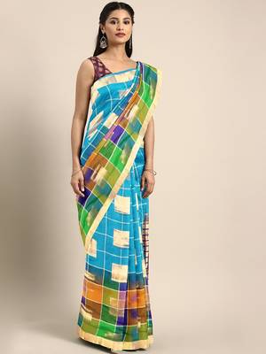 Blue hand woven kanchipuram silk saree with blouse 1
