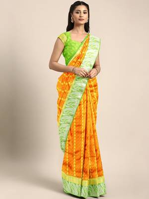 Orange hand woven kanchipuram silk saree with blouse 1