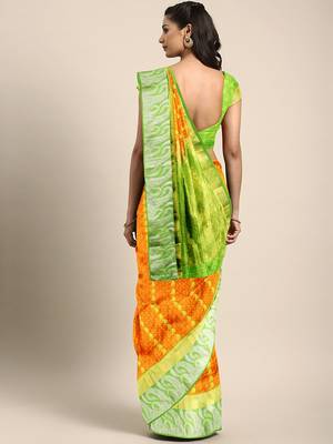 Orange hand woven kanchipuram silk saree with blouse 2