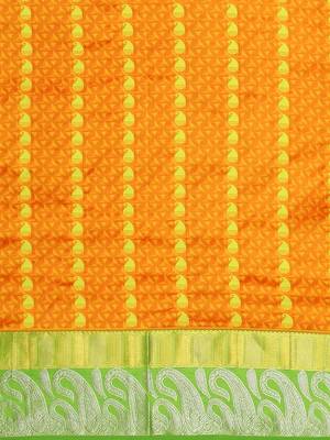 Orange hand woven kanchipuram silk saree with blouse 3
