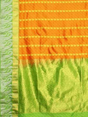 Orange hand woven kanchipuram silk saree with blouse 4