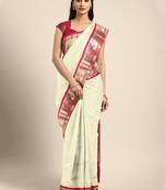Cream hand woven kanchipuram silk saree with blouse