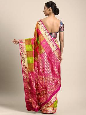Multicolor hand woven kanchipuram silk saree with blouse 2