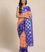 Orange hand woven kanchipuram silk saree with blouse