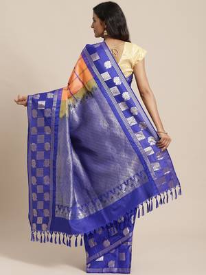Orange hand woven kanchipuram silk saree with blouse 2
