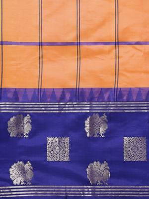 Orange hand woven kanchipuram silk saree with blouse 3