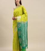 Green hand woven kanchipuram silk saree with blouse