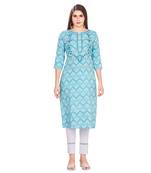 Blue embroidered rayon long-kurtis
