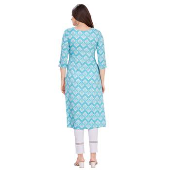 Blue embroidered rayon long-kurtis 2