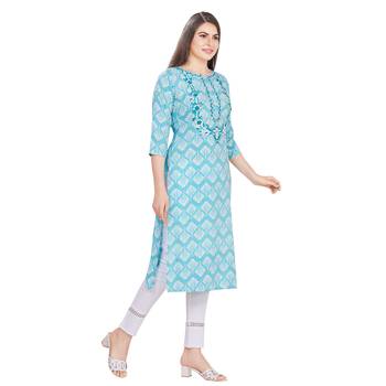 Blue embroidered rayon long-kurtis 4
