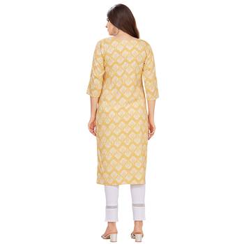 Yellow embroidered rayon long-kurtis 2