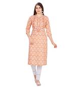 Orange embroidered rayon long-kurtis
