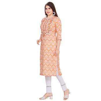 Orange embroidered rayon long-kurtis 3