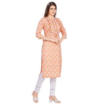 Orange embroidered rayon long-kurtis 4
