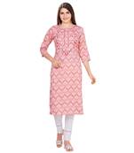 Pink embroidered rayon long-kurtis