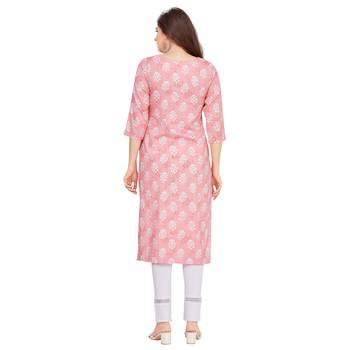 Pink embroidered rayon long-kurtis 2