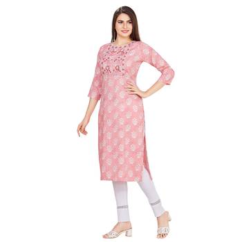 Pink embroidered rayon long-kurtis 3