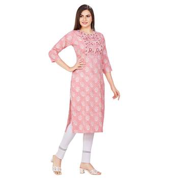 Pink embroidered rayon long-kurtis 4