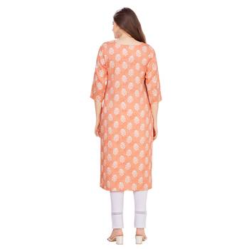 Orange embroidered rayon long-kurtis 2