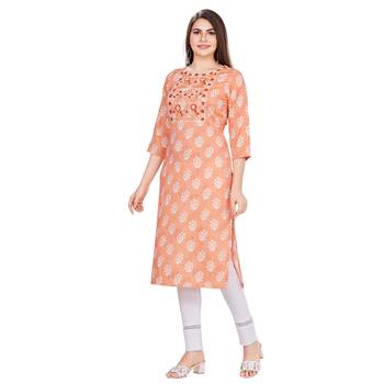Orange embroidered rayon long-kurtis 3