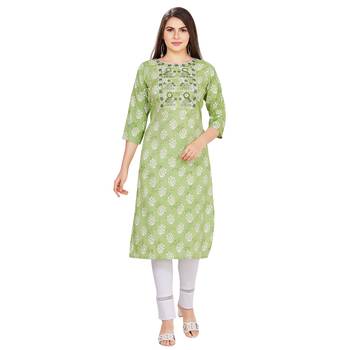 Green embroidered rayon long-kurtis 1