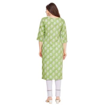 Green embroidered rayon long-kurtis 2