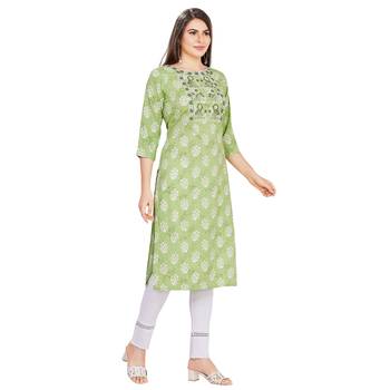 Green embroidered rayon long-kurtis 4