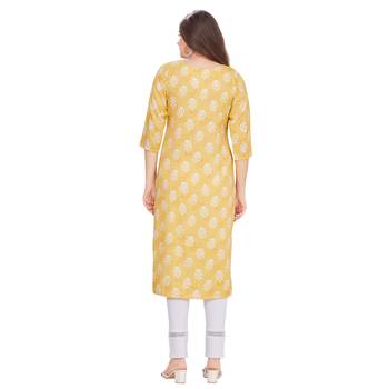 Yellow embroidered rayon long-kurtis 2