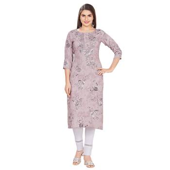 Purple embroidered rayon long-kurtis 1
