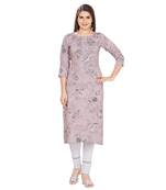 Purple embroidered rayon long-kurtis