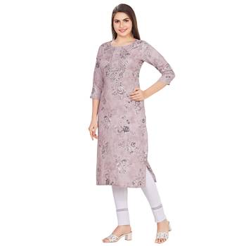 Purple embroidered rayon long-kurtis 3