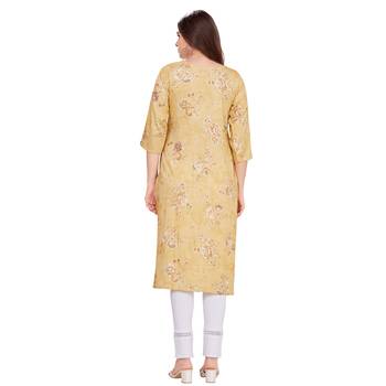 Yellow embroidered rayon long-kurtis 2