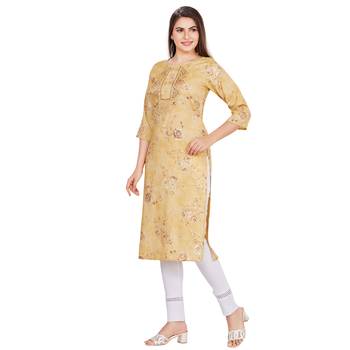 Yellow embroidered rayon long-kurtis 3