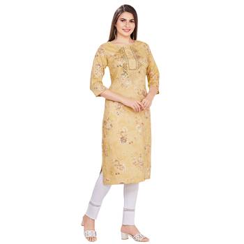 Yellow embroidered rayon long-kurtis 4