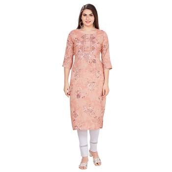 Orange embroidered rayon long-kurtis 1
