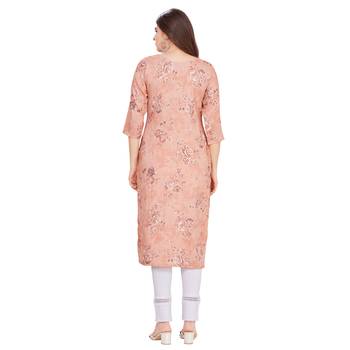 Orange embroidered rayon long-kurtis 2