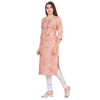 Orange embroidered rayon long-kurtis 3