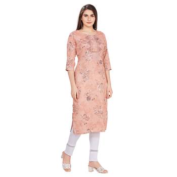 Orange embroidered rayon long-kurtis 4