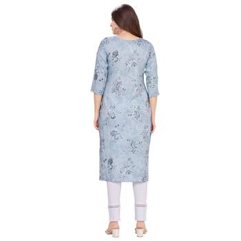 Turquoise embroidered rayon long-kurtis 2