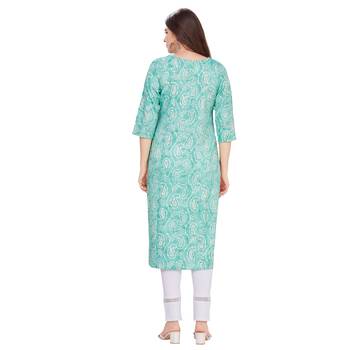Light-blue embroidered rayon long-kurtis 2
