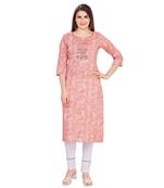Light-blue embroidered rayon long-kurtis