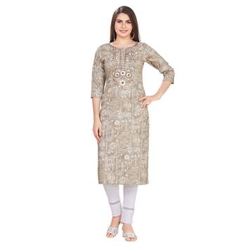 Grey embroidered rayon long-kurtis 1