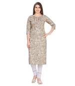 Grey embroidered rayon long-kurtis