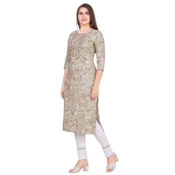 Grey embroidered rayon long-kurtis 3