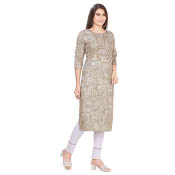 Grey embroidered rayon long-kurtis 4