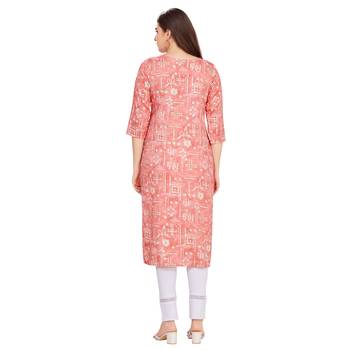 Pink embroidered rayon long-kurtis 2