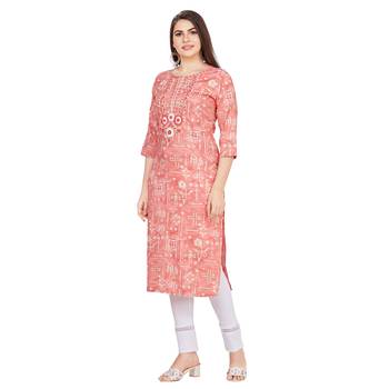 Pink embroidered rayon long-kurtis 3